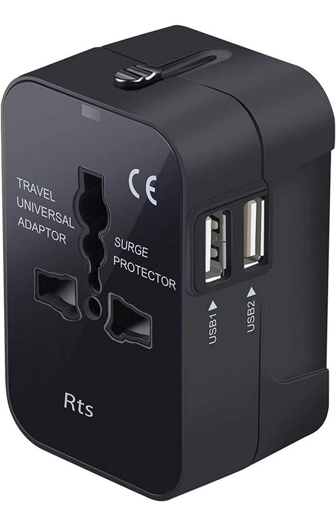 rts Universal Travel Adapter, International All in One Worldwide Travel Adapter and Wall Charger with USB Ports with Multi Type Power Outlet USB 2.1A,100-250 Voltage Travel Charger (Black)